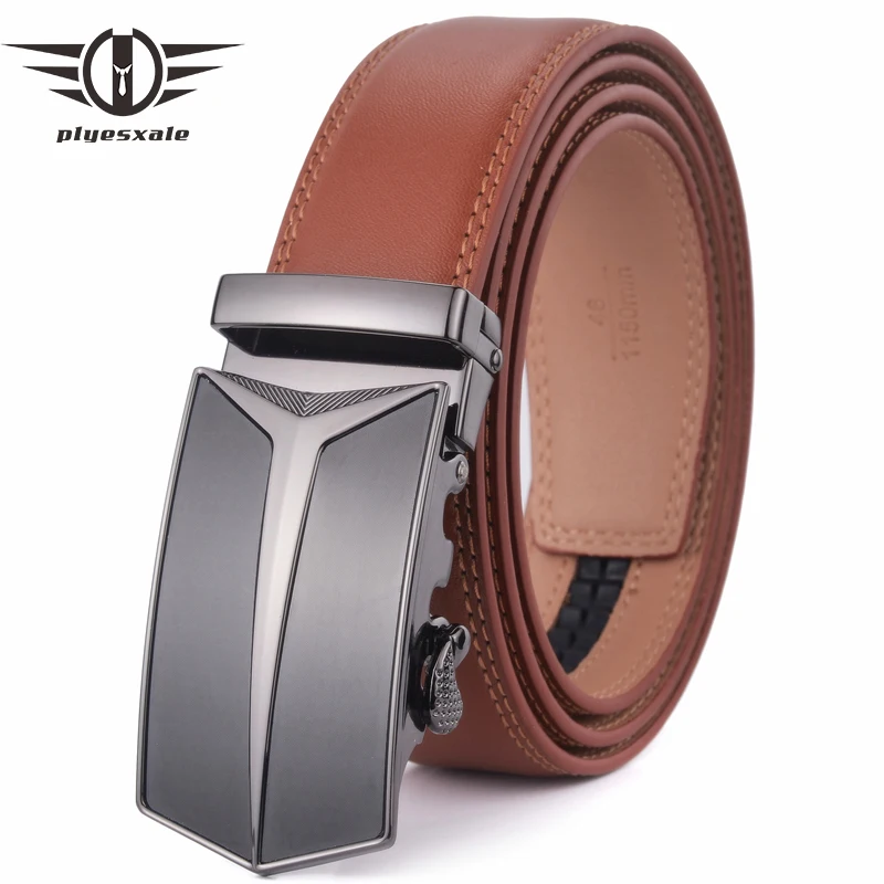 

Plyesxale Brand Brown Belt Men Luxury Men's Designer High Quality Belts Cowskin Genuine Leather Belts Automatic Cinturon G23