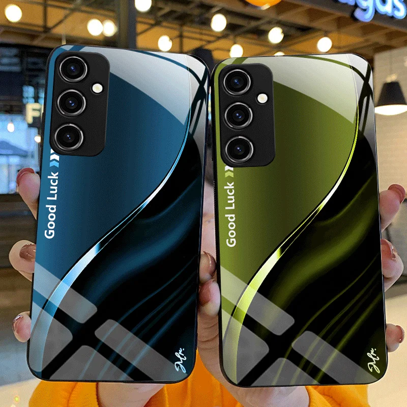 Gradient Color Hard Tempered Glass Protective Phone Case