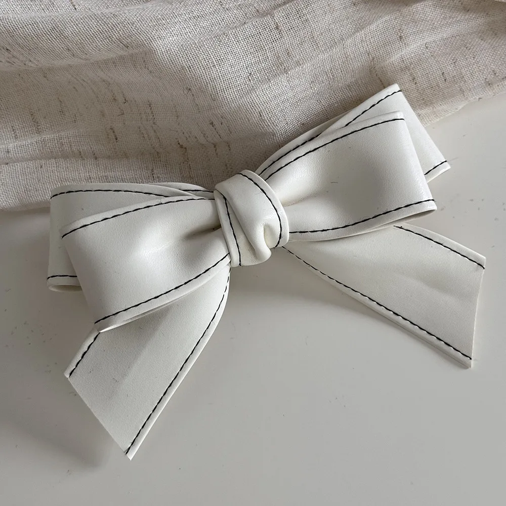 Reine Farbe Weiches Leder Süße Mädchen Bogen Haarspangen Haarnadel Frühling Clip Bang Clip Seite Clip Haar Zubehör Neue – Detail 15