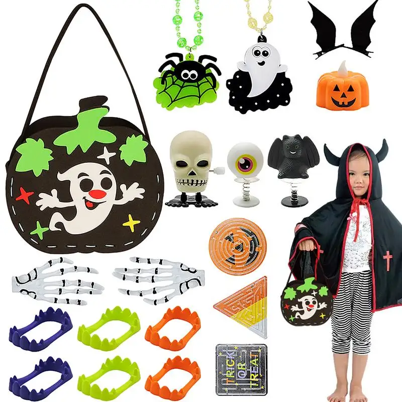 

Halloween Pumpkin Bucket 18PCS Black Pumpkin Prefilled Goodie Storage Basket Portable Kids Playset For Holiday Gift Children