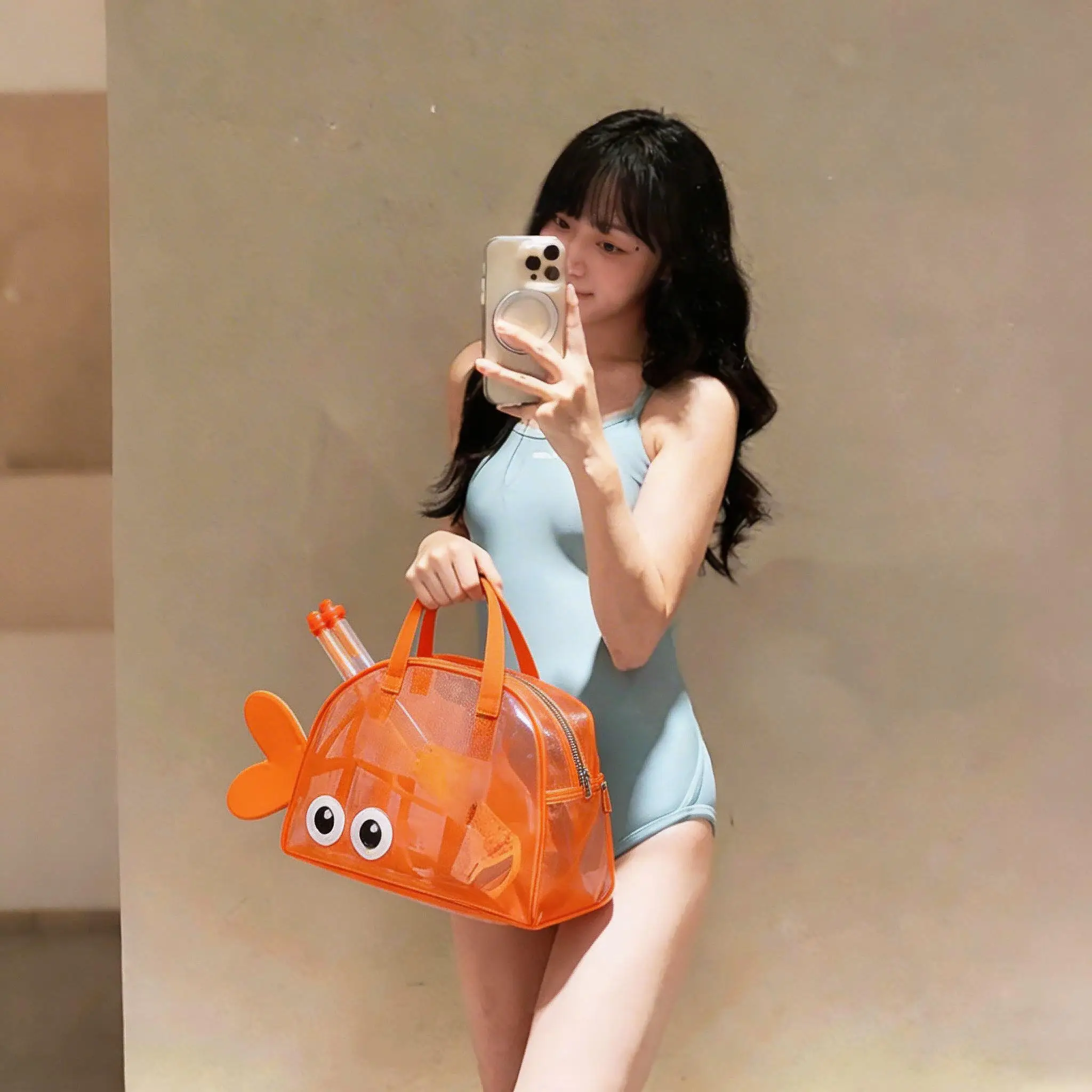 대용량 수영 가방 습식 및 건식 분리 메쉬 귀여운 작은 물고기 반투명 수영복 비치 백 핸드헬드 크로스바디 백