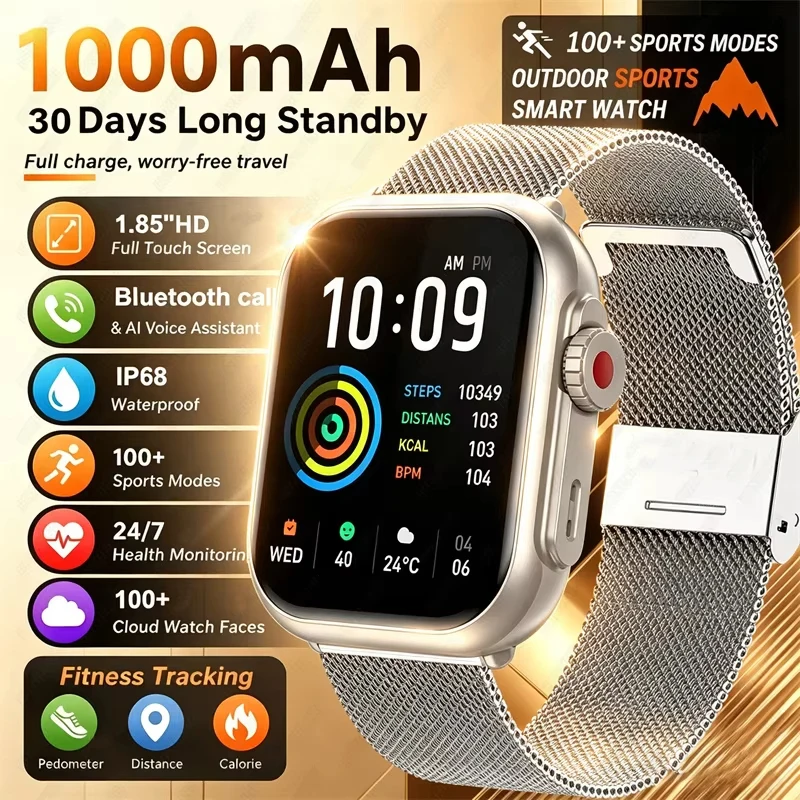 Nuovo Smartwatch Ultra K62 2026, Batteria da 1000mAh, HD, per Uomo e Donna, Monitoraggio Frequenza Cardiaca, 100+ Sport, Chiamate Bluetooth HD, Impermeabile IP68