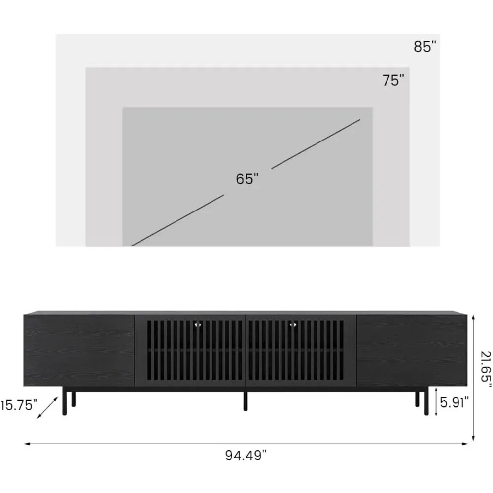 Black Long TV Stand for 85 Inch TV,95'' Solid Wood Media Console with Doors, Entertainment Center for Living Room & Bedroom 6