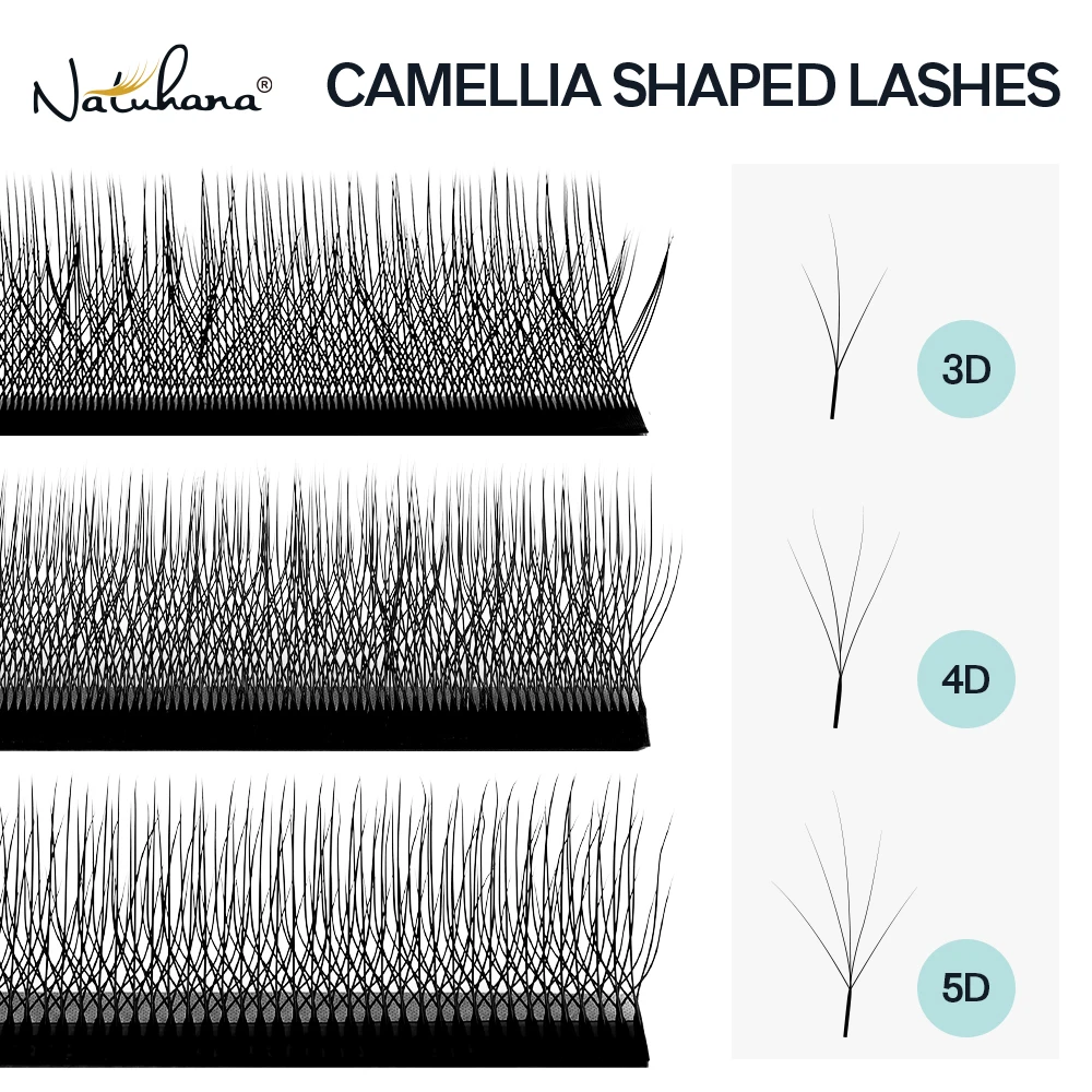 NATUHANA Camellia 3D/4D/5D W-Shape Lashes C/D/L/LU Curl Premade Fan Eyelashes Extension Soft Lightweight Eyelash For Wholesale