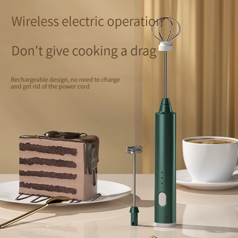 Milk Frother Egg Beater Handheld Electric Whisk 1 PC USB Rechargeable Handheld Egg Beater 3 Speeds Electric Milk Frother Foam Maker Mixer Coffee Drink Frothing Wand Foamer
