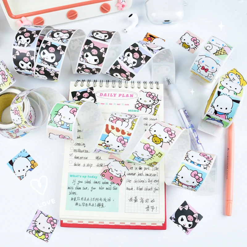 

200pcs Sanrio Sticker Hello Kitty Film Sealing Paste Cute Kuromi Pochacco Journal Decorative Stickers Waterproof Decals Sticker