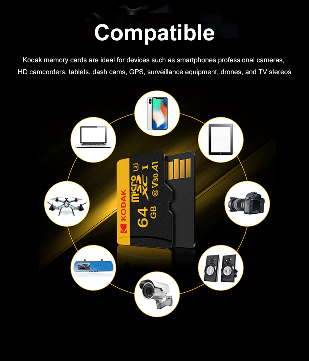KODAK Micro SD-Karte Speicherkarte BIS ZU 100MB/s C10 U3 32GB 64GB 128GB 256GB TF-Karte 4K HD Für USB-Kartenleser-Adapter Microsd – Detail 3