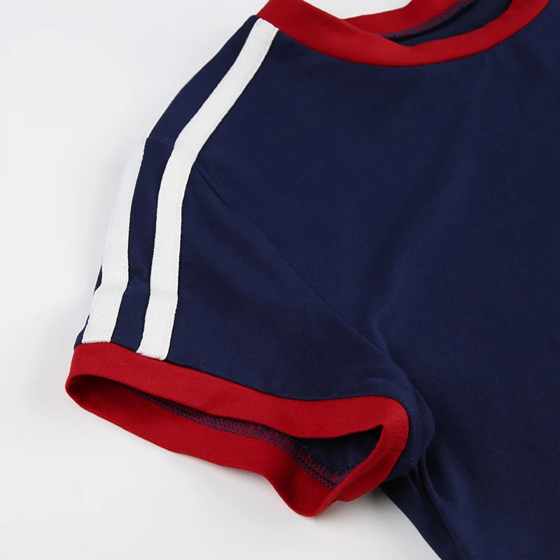 Digital Print Y2K Short Sleeve T Shirt Women Contrast Binding O Neck Slim Crop Tee Casual Preppy Tops Sporty Football Jersey