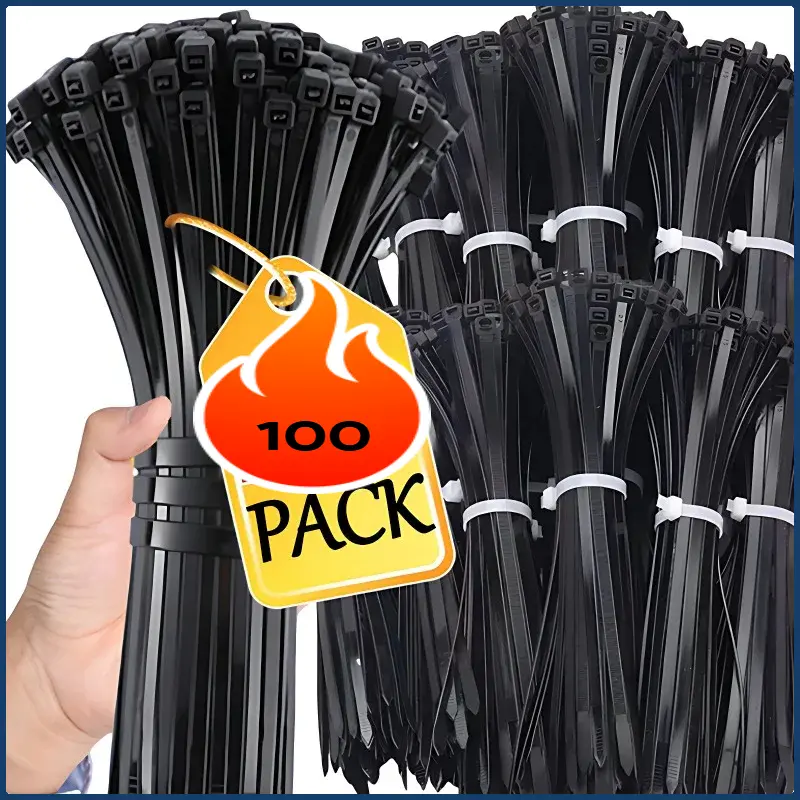 100 PCS Self-locking Plastic Nylon Tie Black Fastening Strap Cable-Tie-Set Cable Zip Tie Fastening Ring Zip Wraps Strap Tie image 1