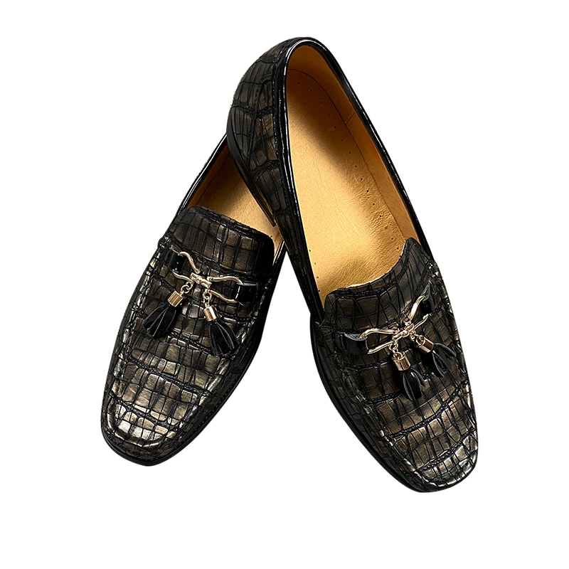 Hand Polished Men Loafers Shoes Classic Crocodile  Printed Genuine Leather Shoes No Slip Luxury Fashion Comfortable MaleFootwear