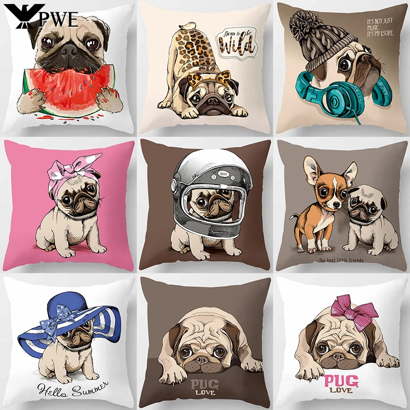 

Cute Pug Bulldog Sofa Decorative Cushion Covers Pillowcase For Living Room Personalized Polyester Pillow Case 45*45 Home Decor