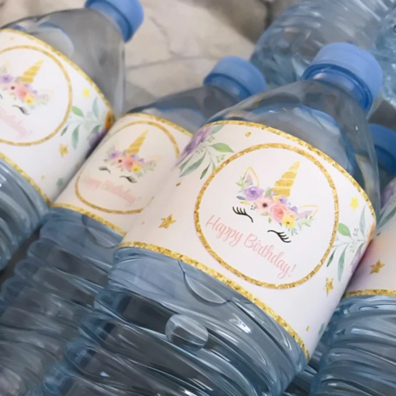 24Pcs Unicorn Happy Birthday Bottle Stickers Baby Shower Unicorn Party Decoration Kids 1St Birthday Party Unicorn Theme Party