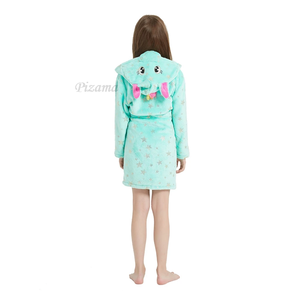 Girls Blue Star Print Bathrobe Children's Pijama Infantil Girls Unicorn Kigurumi Nightgowns Kids Sleepwear Pyjamas Bath Robes