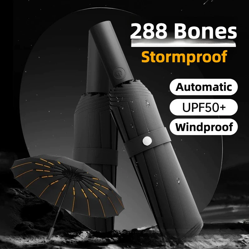 Stormproof Automatic Folding Umbrella for Men Women 288 Bone Windproof Large Sun UV UPF50+ Protection Rain Umbrellas
