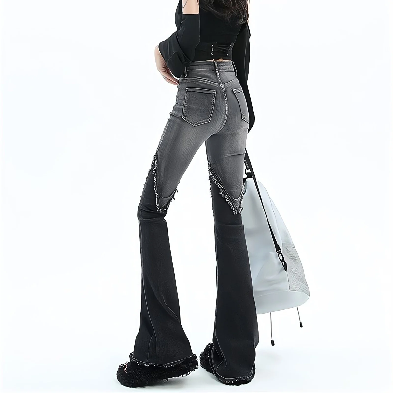 Black Flare Pants Woman High Waist Vintage Y2k Streetwear Wide Leg
