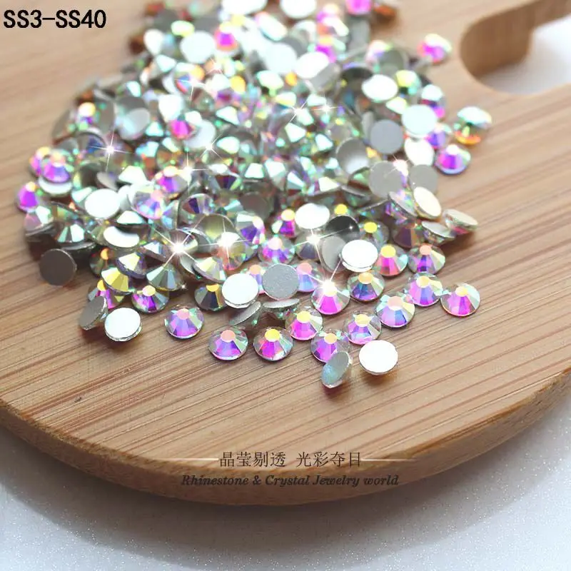 QIAO Glitter Rhinestones Crystal AB SS3-SS50 Non Hot Fix FlatBack Strass Sewing & Fabric Garment Rhinestone Nail Art Stone