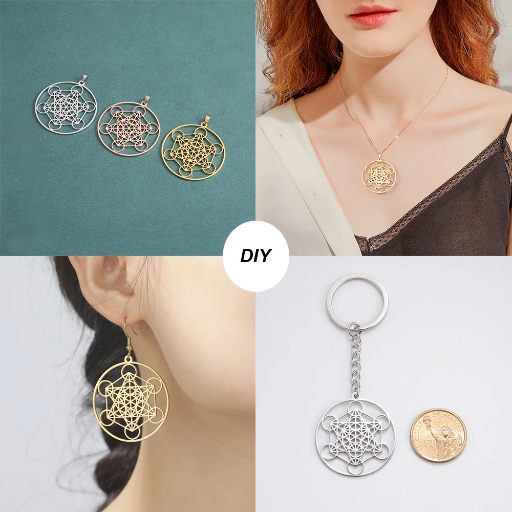 Diy Edelstahl Metatron Würfel Charms für Schmuckherstellung Großhandel Halskette Ohrringe Schlüsselanhänger Charm Amulett Anhänger Zubehör – Detail 11