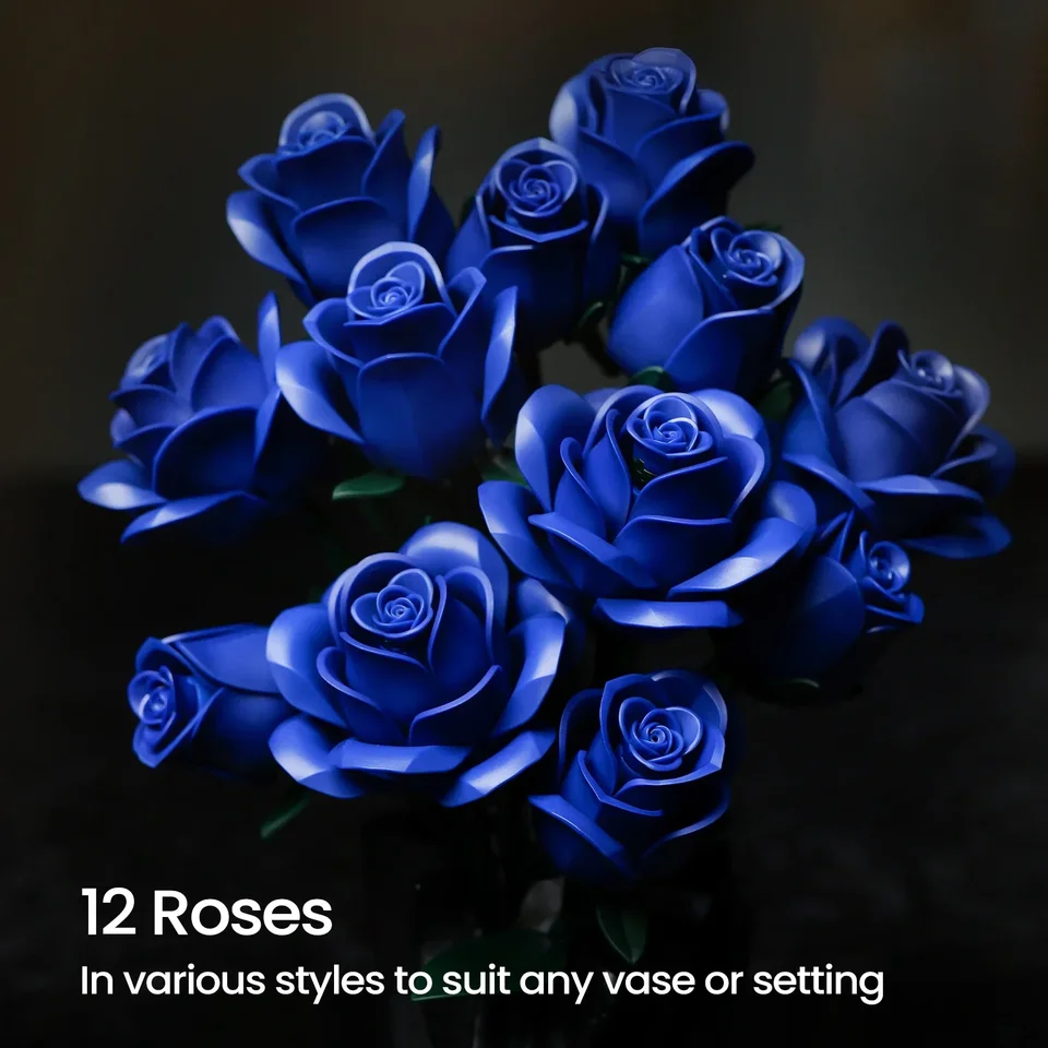 Blue Rose Blocks Flowers Building Set Artificial Roses Wedding