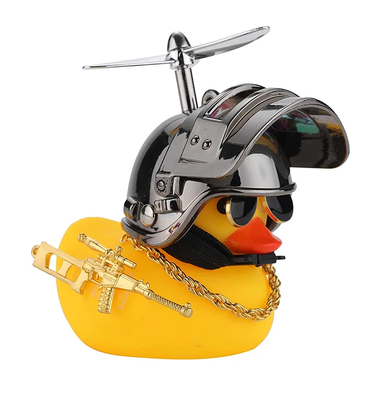 Gomma carino anatra giocattolo ornamenti per auto anatra gialla decorazioni per cruscotto auto occhiali fantastici anatra con elica casco catena d'oro  34