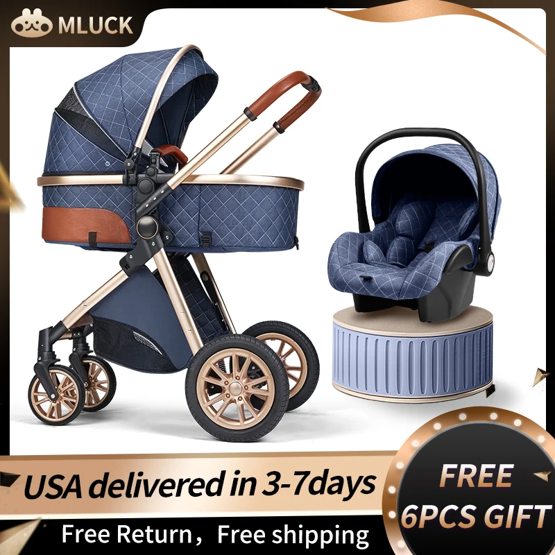 Multi-functional 3 in 1 Baby Stroller High landscape Can Sit Reclining Light Folding Two-way Eggshell design Baby Stroller