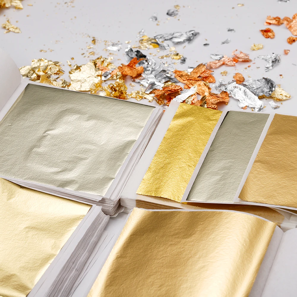 100pcs 8x8cm Imitation Gold & Silver Foil Glitter Sheets for DIY Crafts & Jewelry Making