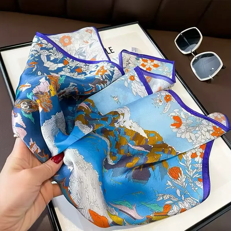 100% Pure Silk Floral Square Scarf Women Neck Hair Bandana