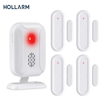 Hollarm 무선 도어 오픈 차임, 상점 환영 차임, LED 깜박이 조명, 도어 윈도우 알람 벨, 36 벨소리