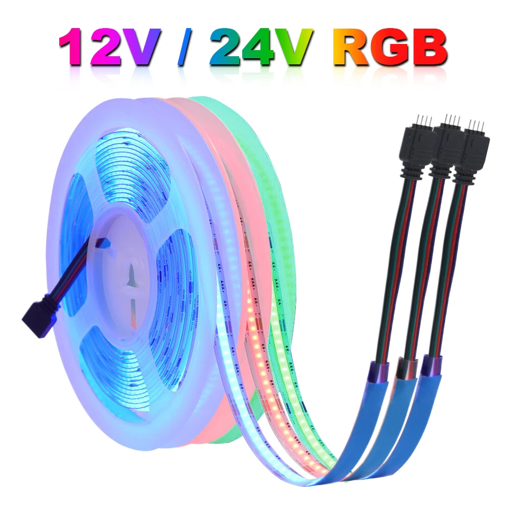 12V 24V LED RGB COB Strip Light RGBCCT Super Bright 840 784 576 LEDs Flexible LED Tape RA90 High Density Liner Lighting 12v 5050 led strip light rgb 120leds m rgbw rgbww 96leds m super bright flexible led tape 5m roll