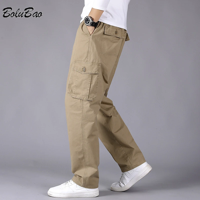 

BOLUBAO Men's Autumn New Cargo Trousers Casual Fashion Straight Multi-Pocket Pants Solid Color Sports Trousers Men Four Seasons