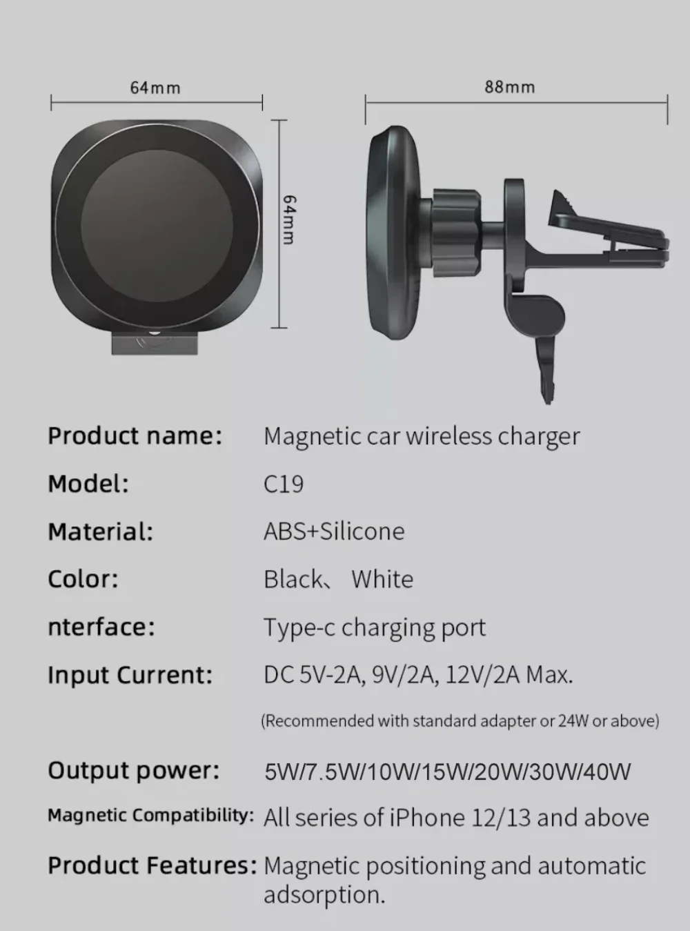 50W 빠른 자동차 무선 충전 스테이션 아이폰 15 14 13 12 프로 맥스 미니 전화에 대 한 강력한 자기 자동차 무선 충전기