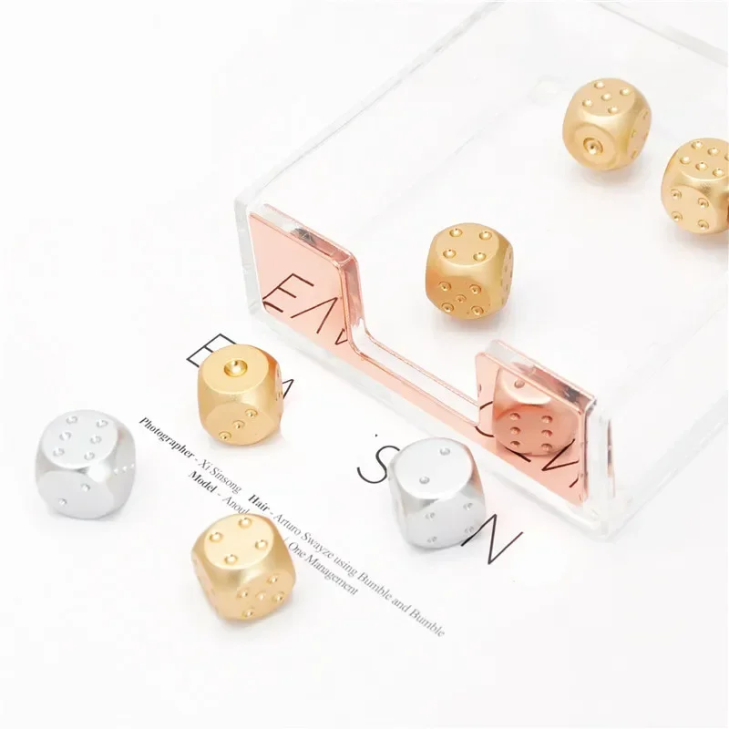 Upscale Pure Silver Gold Color Aluminium Alloy Dices Exquisite Box Dominoes Game Camping Poker KTV Bar Party Props Dice Set