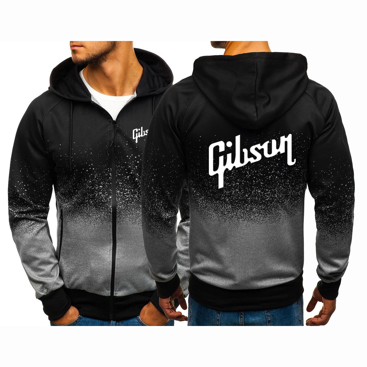 

Gibson 2023 Men Spring Autumn Gradient Coat Color Pockets Zipper Hooded Long Sleeves Loose Jacket Cardigan Man Sports Clothes