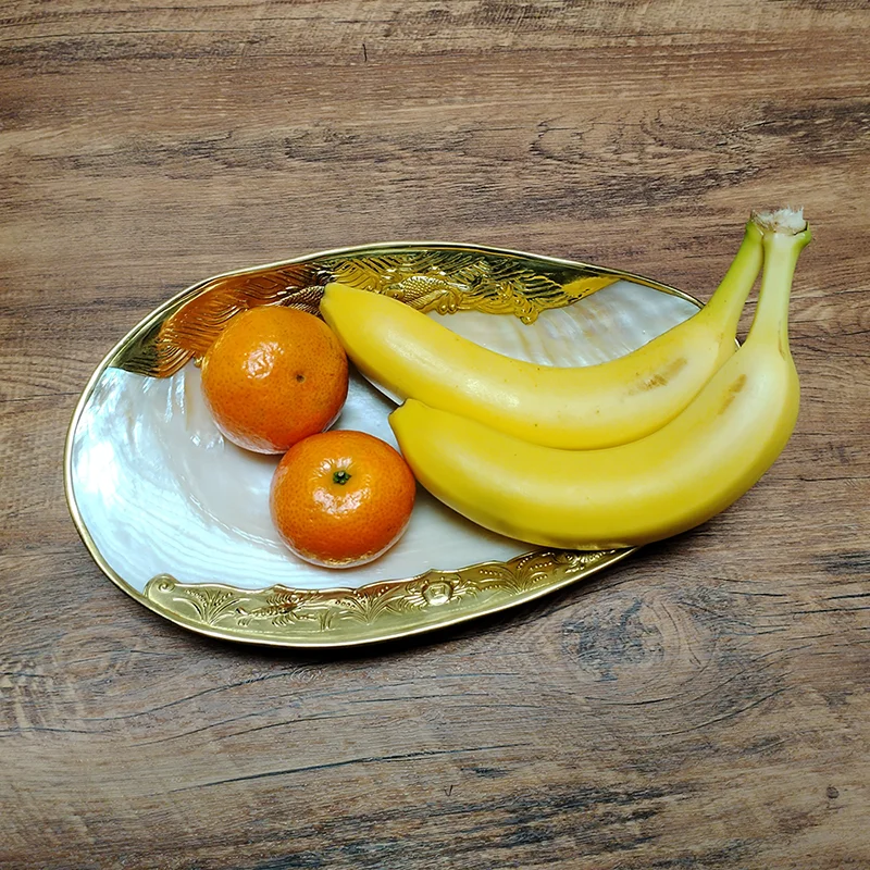Natural Shell Tray With Golden Metal Edge Mother of Pearl Restaurant Serving Plate Dish Bowl Jewelry Holder Photography Props 4