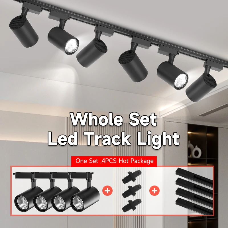 

Set LED Track Lights Rail Spot Lighting for Living Room Store Decor 12/20/30/40W COB Spotlight Led Ceiling Track Light Fixture