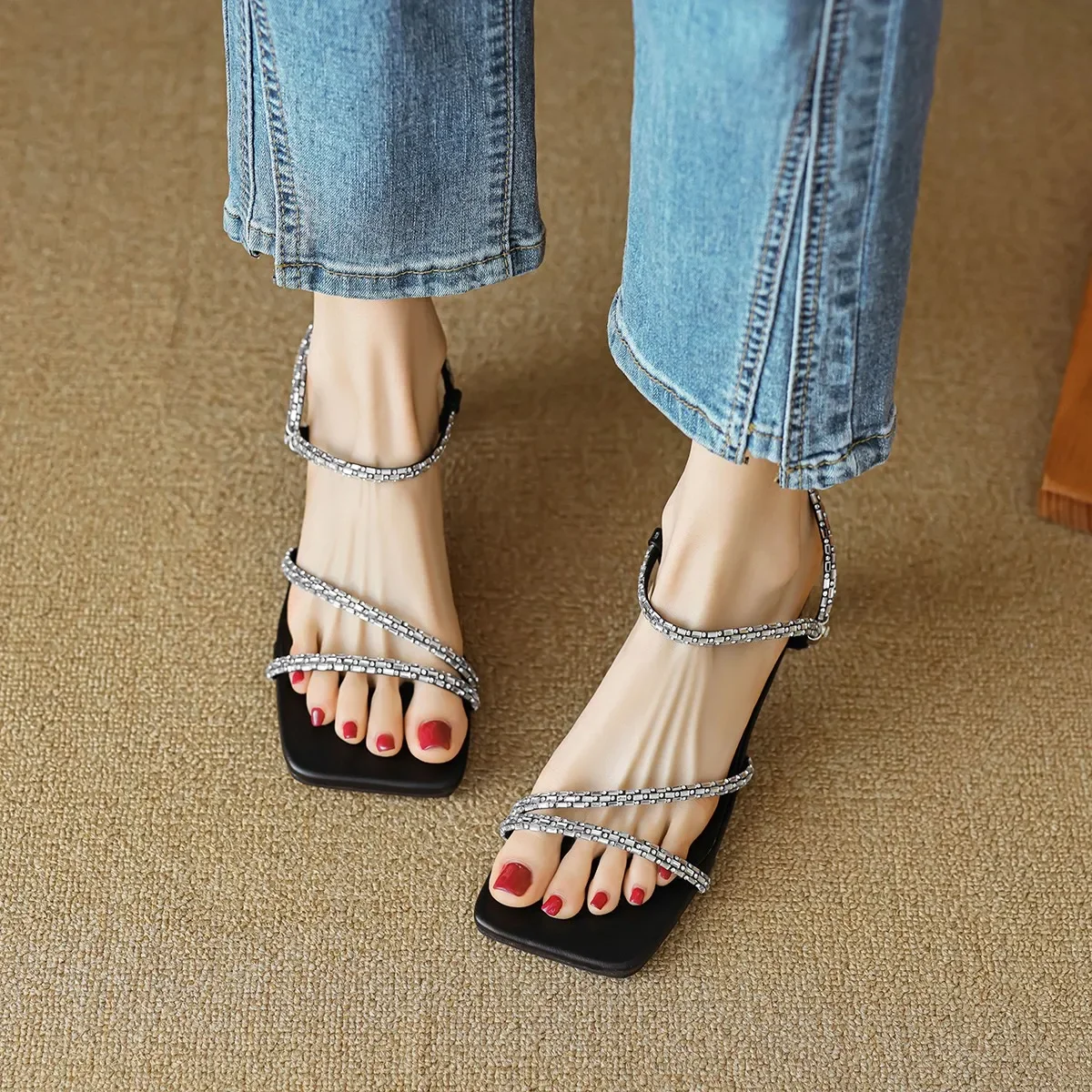 Women Diamond Party Wear Shoes Sexy Ladies Summer Stiletto High Heel Sandals