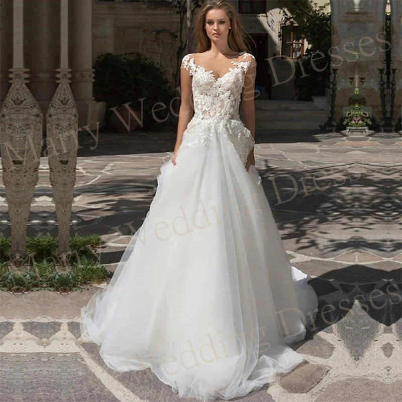 

2024 Classic Graceful A Line Women's Wedding Dresses Modern ace Appliques Deep V-Neck Bride Gowns Backless Vestidos Novias Boda