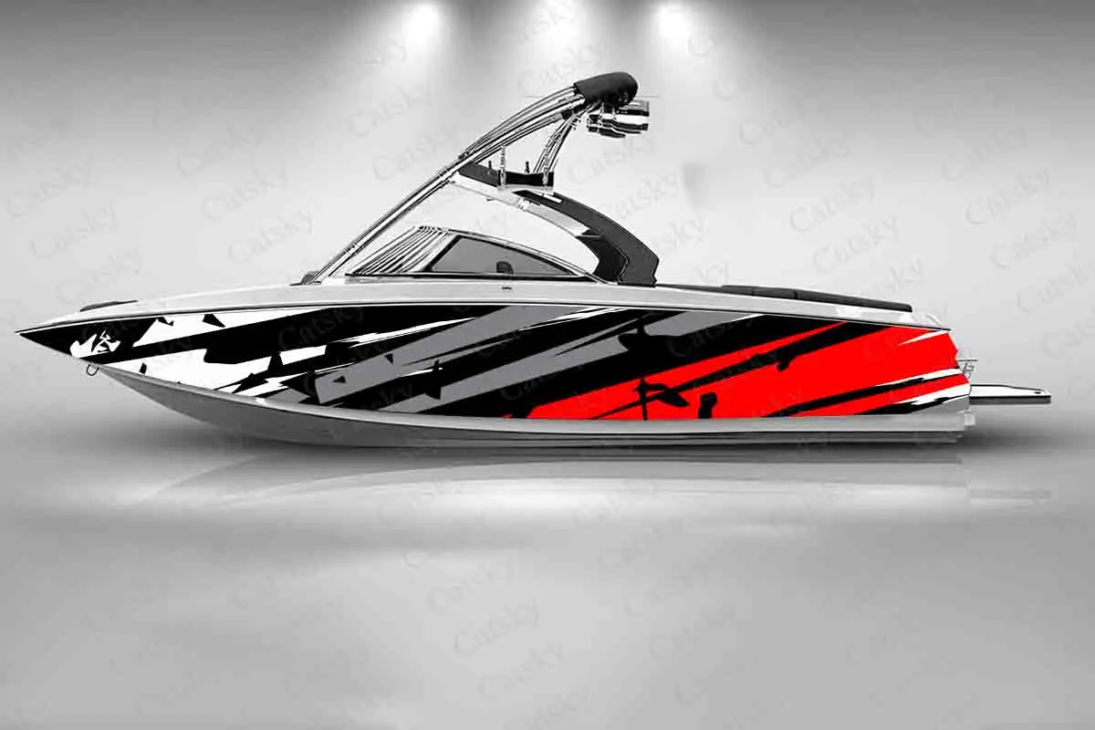 

Red & Gray Irregular Stripes Graphic Boat Fashion Sticker Packaging Waterproof Custom Marine Ship Sticker Wrap Vinyl Decal Decor