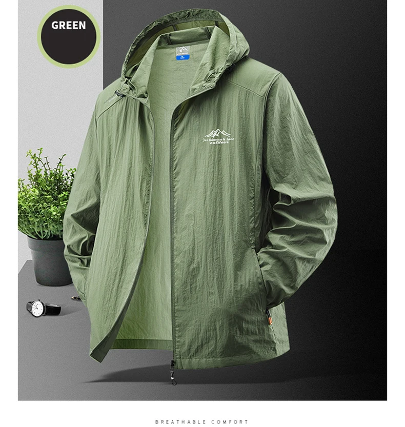 Summer Waterproof Hiking Jackets Men Fishing Cycling Hooded Gym Sports Running Coat Outdoor Sun-Protective Thin Jacket Clothing