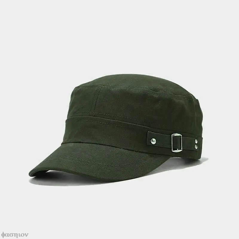 YeeHeen 2-Pack Military Cadet Hats - Unisex Flat Top Cap, Adjustable Strap (21.6-23.6"), 100% Cotton - For Outdoor, Hiking, Running