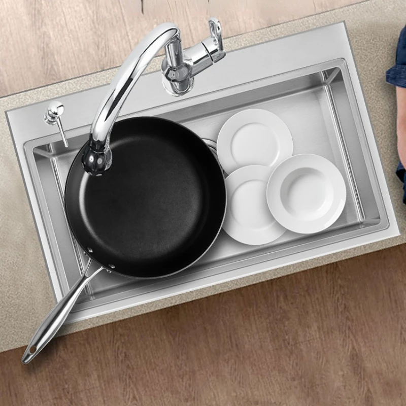 

Sink Large Single Sink 304 Stainless Steel Vegetable Washing Basin under Manual Groove 27511/27512