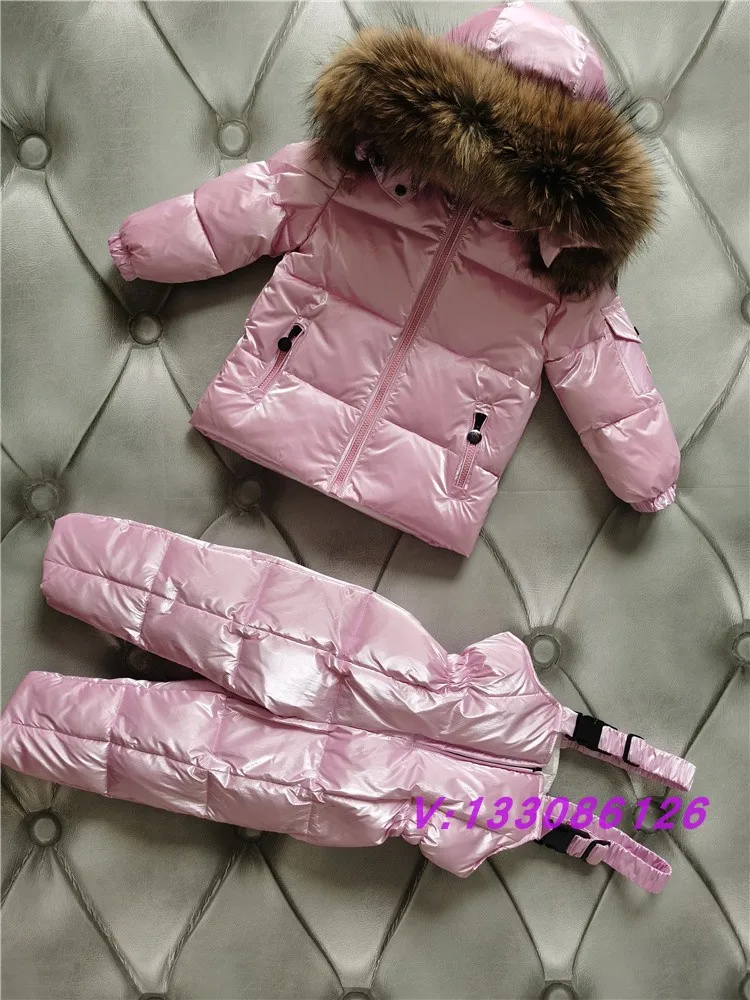 Baby Down Jacket Winter Korean Version Set Solid Color Large Fur Collar Thickened Zippered Sweater Children's Skiing Suit