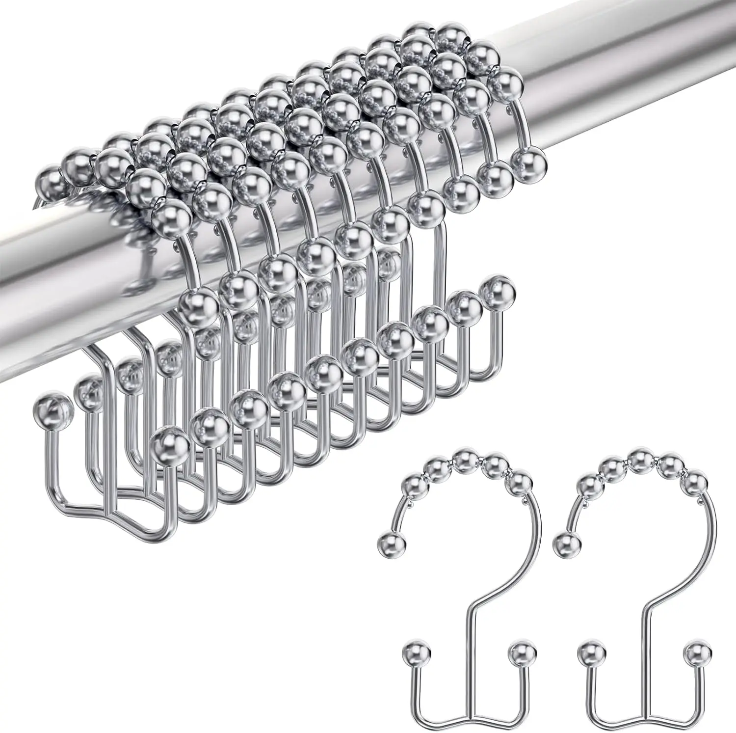 Shower curtain hook ring, rust proof stainless steel double shower curtain hook, used for shower hooks