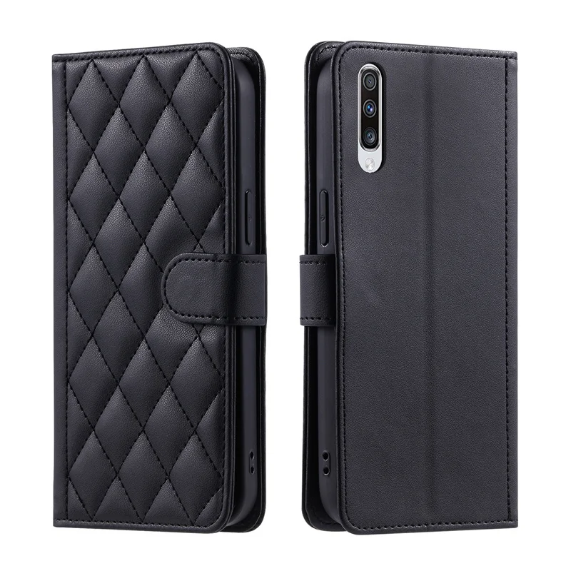 Étui portefeuille en cuir à carreaux pour Samsung Galaxy A10 A20 A30 A30S A40 A50 A50S A70 A70S Housse de téléphone à rabat avec lanière_voghion.com