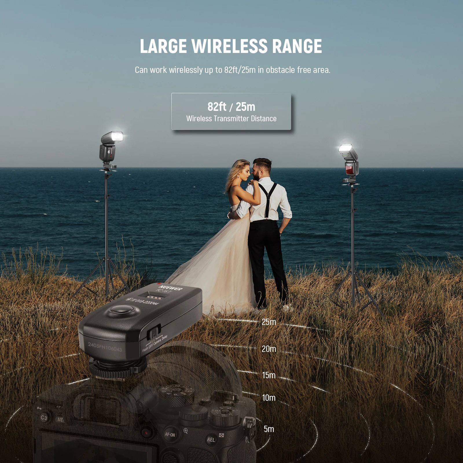 NEEWER FC-16 2.4G Wireless Camera Shutter Studio Flash Trigger with Two Receivers Compatible with Canon/Nikon/Sony