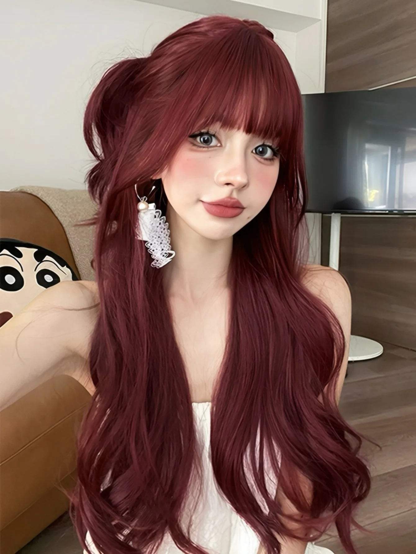 Burgundy Synthetic Curly Wig for Ladies