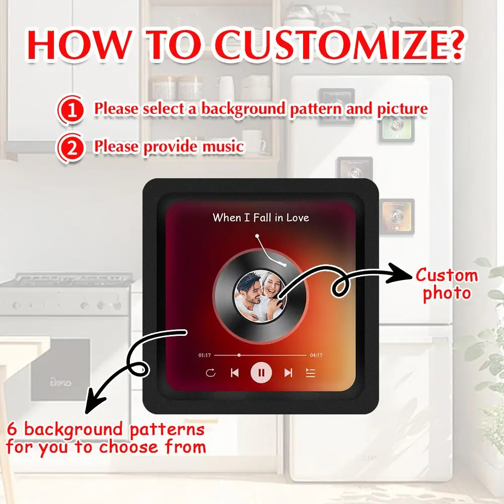 Music Fridge Magnet Customized Personalized CD Covers Recording 1-5 Songs Type-C Rechargeable