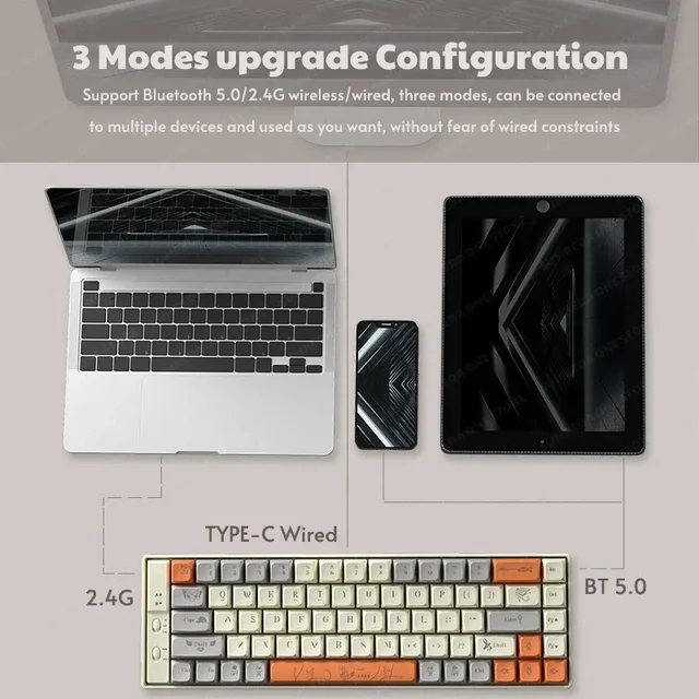 Langtu GK69 Wireless Bluetooth Gaming Mechanical Keyboard Three-Mode Hot-swappable RGB69 Key Gaming Keyboard PC Laptop Gamers 5