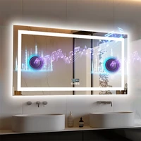 XXL Bathroom Mirror Smart LED Vanity Mirror Wall Mounted with Bluetooth, Digital Display, Back Front Lit,Anti Fog for Hotel Hall 1
