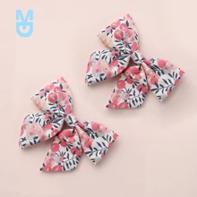 

New Baby Girls Hair Clips Floral Printing Bows Hair Pin For Children Liberty Cotton Barrette Kids Summer Hair Accessories 2Pcs/S