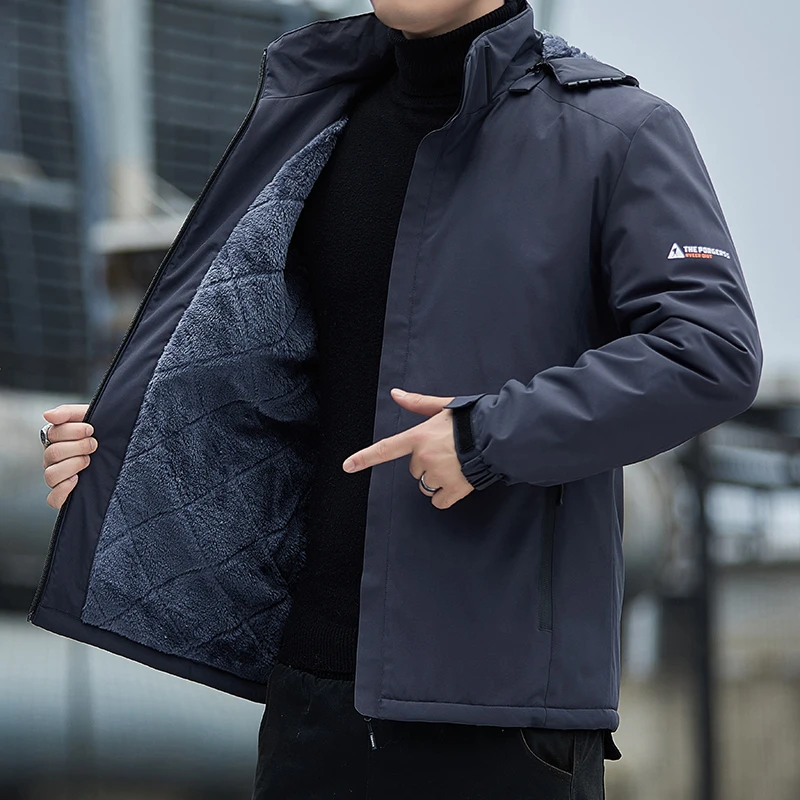 Winter New Fashion Men's Hooded Long Sleeved Solid Color Plush Comfortable Charge Coat Autumn Slim Fit Casual Versatile Top Coat